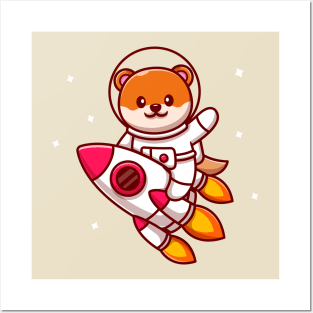 Cute Astronaut Otter Riding Rocket Cartoon Posters and Art